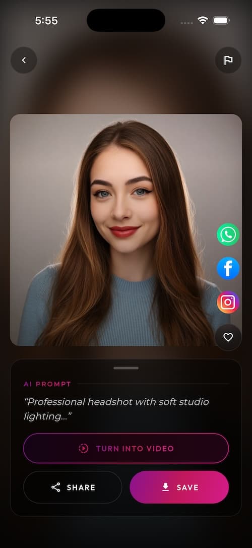 SelfAI AI photo studio - professional headshot result screen